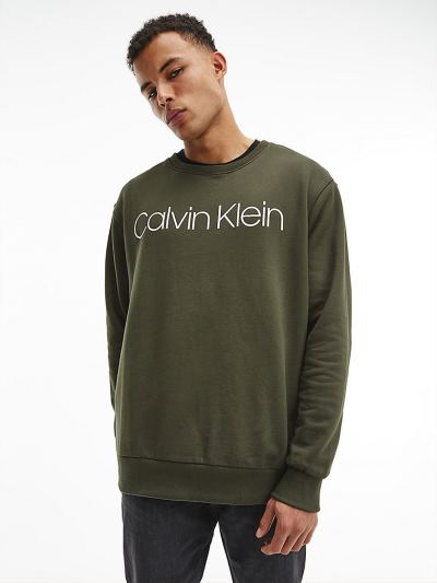 Calvin Klein Ruhák HU869982 | Calvin Klein Plus Size Logo Férfi Pulóver Sötét Olivazöld